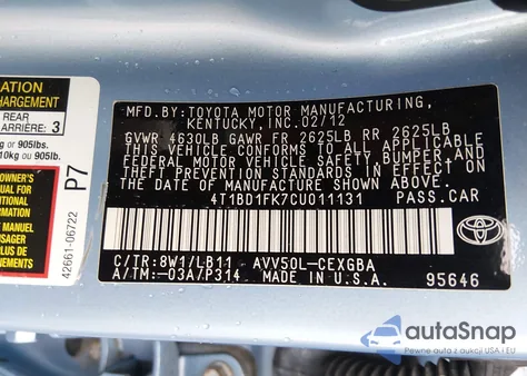 2012 Toyota Camry Hybrid Xle from USA, damaged, VIN 4T1BD1FK7CU011131